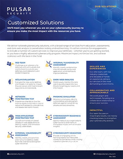 Pulsar Security Datasheet - Customized Solutions