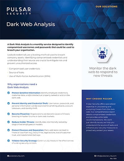 Pulsar Security Datasheet - Dark Web Analysis