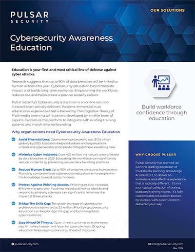 Pulsar Security Datasheet - Cybersecurity Awareness Education