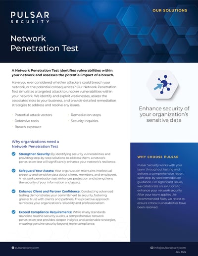 Pulsar Security Datasheet - Network Penetration Test