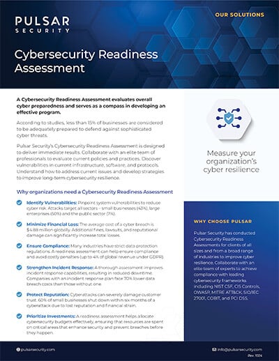 Pulsar Security Datasheet - Cybersecurity Readiness Assessment