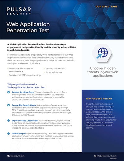 Pulsar Security Datasheet - Web Application Penetration Test